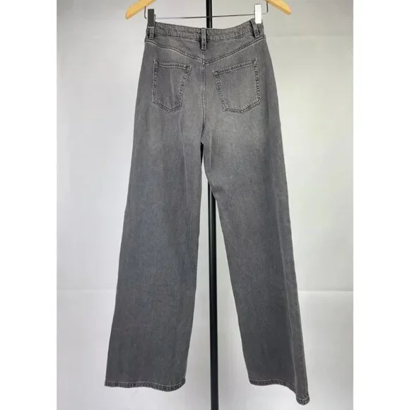 H&M Girls Wide Leg Jeans Size 14 Kids Dark Gray Denim High Waist Adjustable - Picture 9 of 14